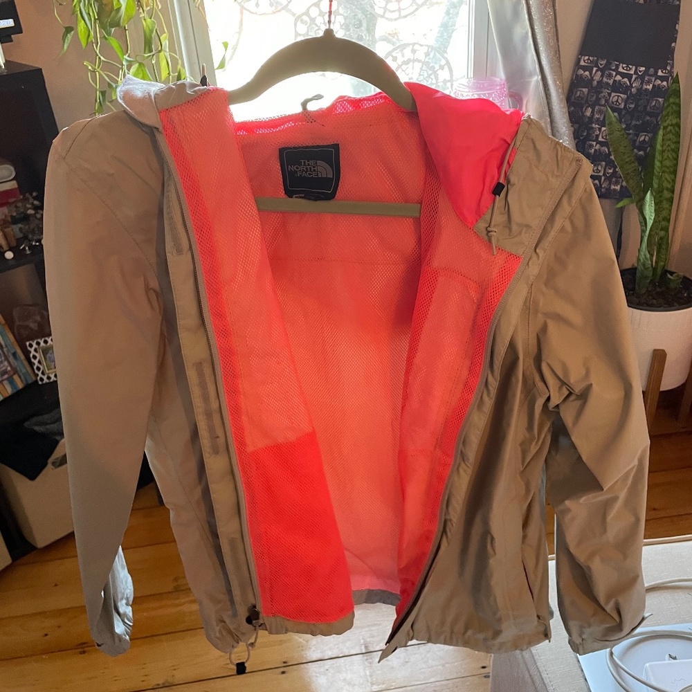 Grey and Pink North Face Windbreaker